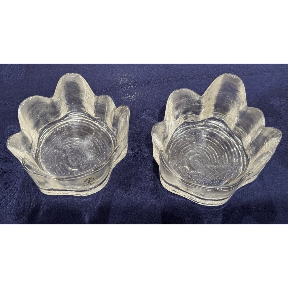 2 Bengt Edenfalk SKRUF Sweden Lead Crystal sm desert bowl / votive Textured Bark